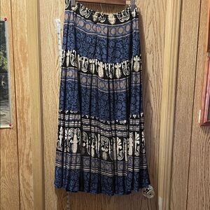 Chic Blue and Cream Maxi Skirt